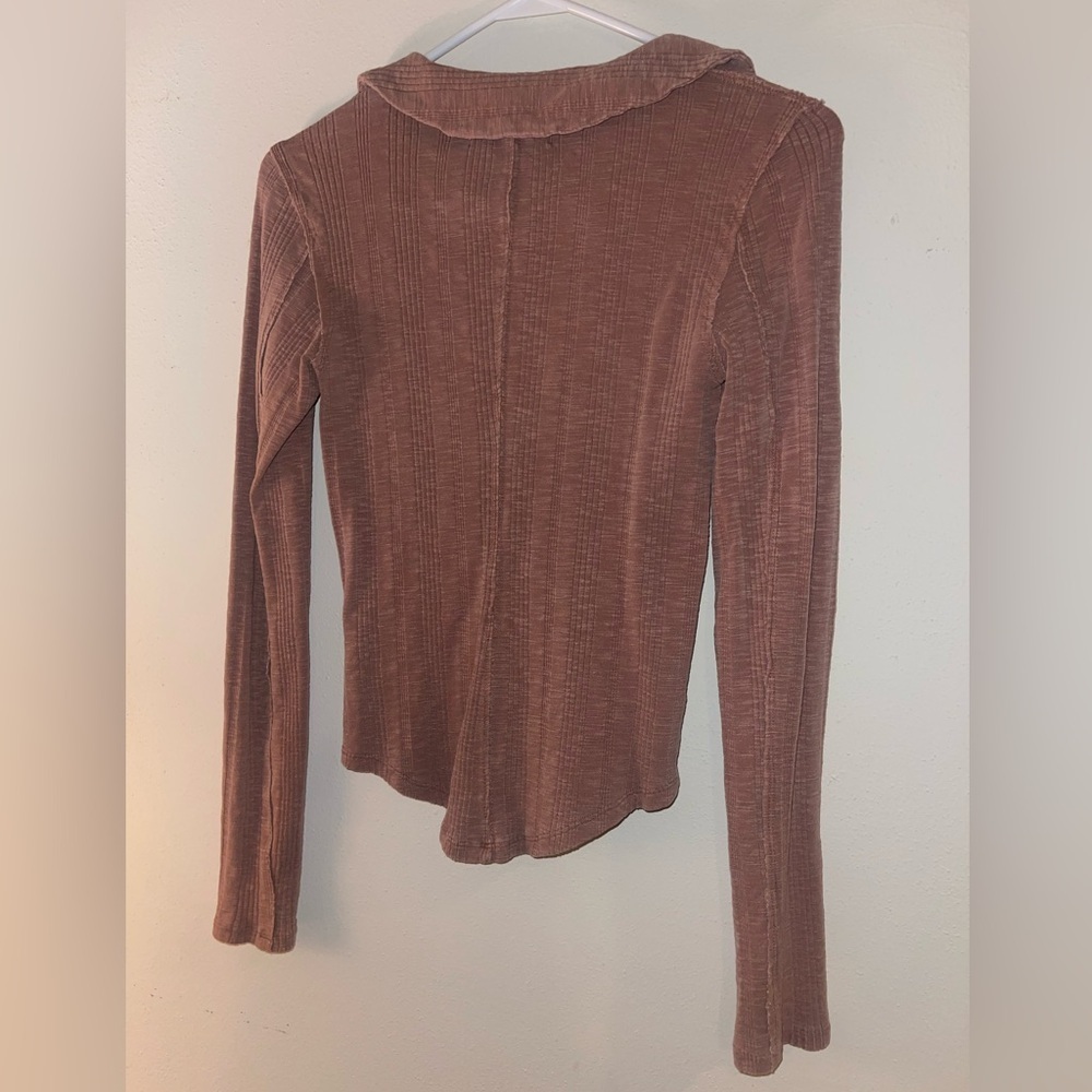 Like New Free People Ribbed Collared Button Up Long Sleeve Top - Picture 4 of 4